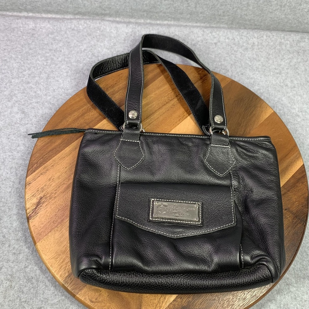 Vintage Harley-Davidson Leather Shoulder Bag Womens Black Tote Purse USA 90s 80s